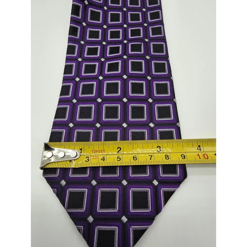 Sean John Fine Tailoring Tie Purple Black Geometric Pattern Necktie 58